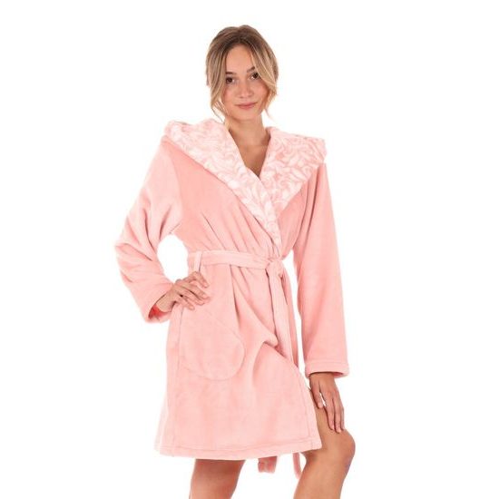 Dámský 3/4 župan s kapucí FLORA světle růžová