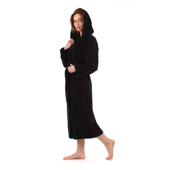 Dámský dlouhý savý župan s kapucí TAMPA černá