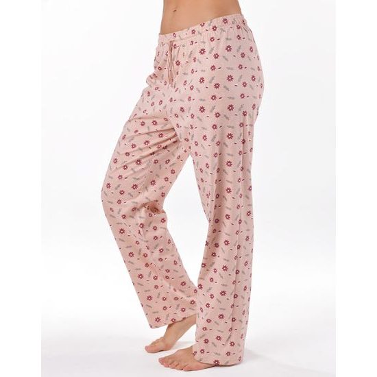 Dámské kalhoty dlouhé pyžamové, šité, bokové, s potiskem 19177 - šedohnědá bílá