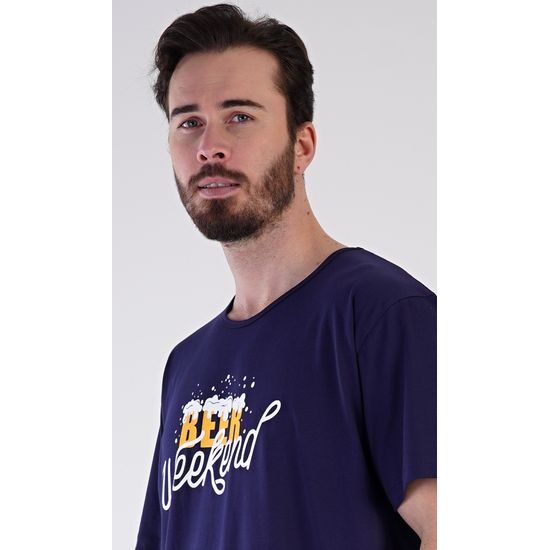 Pánská noční košile s krátkým rukávem Beer weekend - tmavě modrá