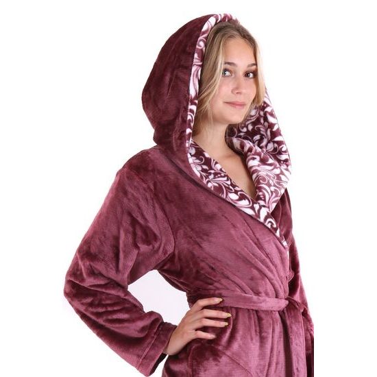 Dámský 3/4 župan s kapucí FLORA vínová