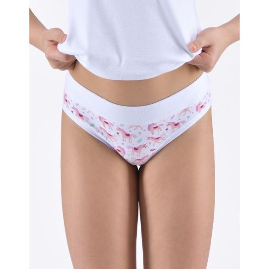 Dívčí kalhotky klasické dívčí, úzký bok, šité, s potiskem - bílá cukrová