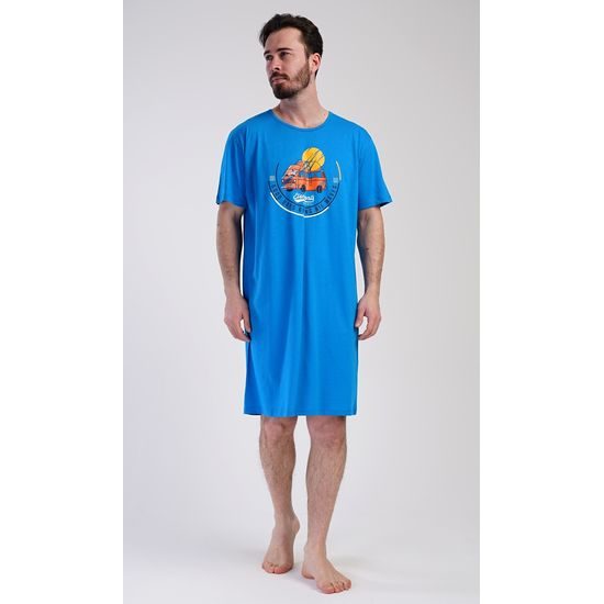 Pánská noční košile s krátkým rukávem Adventure - modrá