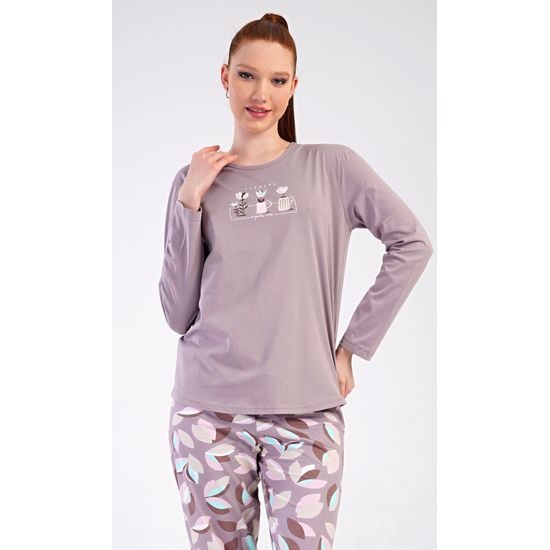 Dámské pyžamo dlouhé Karla - bílá káva