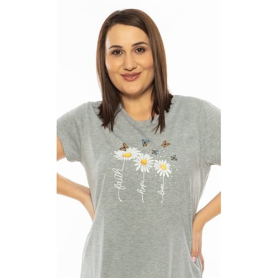 Dámská noční košile s krátkým rukávem Kopretiny - šedá