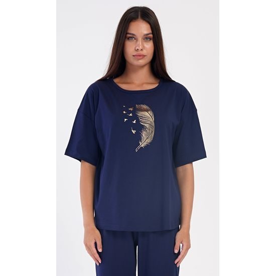 Dámské pyžamo kapri Pírko - tmavě modrá