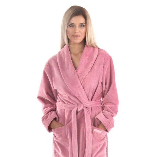 Dámský dlouhý savý župan se šálovým límcem TAMPA růžová