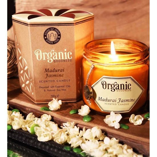 Organická svíčka 200g v jantarovém skle, Madurai Jasmine