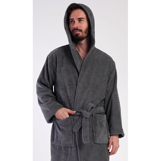 Pánský župan s kapucí Alex - tmavě šedá