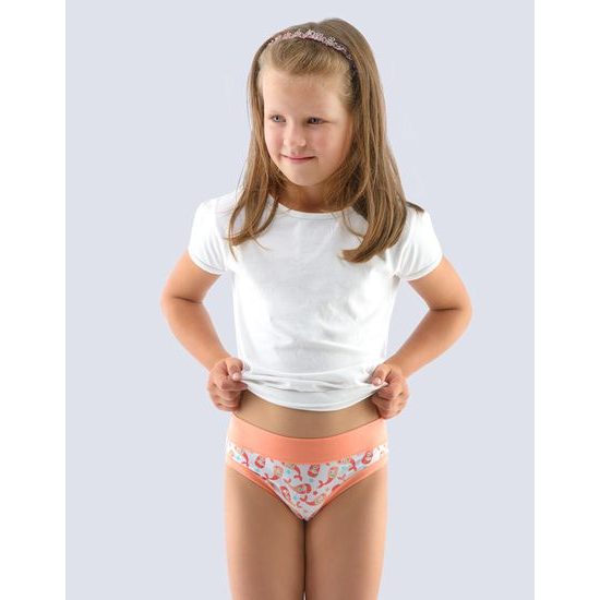GINA dětské kalhotky klasické dívčí, úzký bok, šité, s potiskem 20021P - tyrkysová bílá