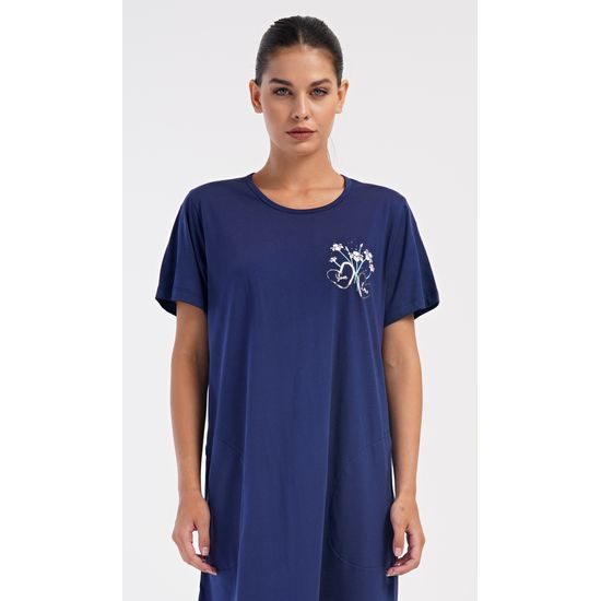 Dámské domácí šaty s krátkým rukávem Janette - tmavě modrá