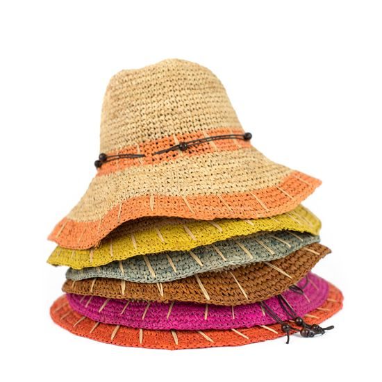 Dámský letní klobouk s oranžovým lemem - béžový