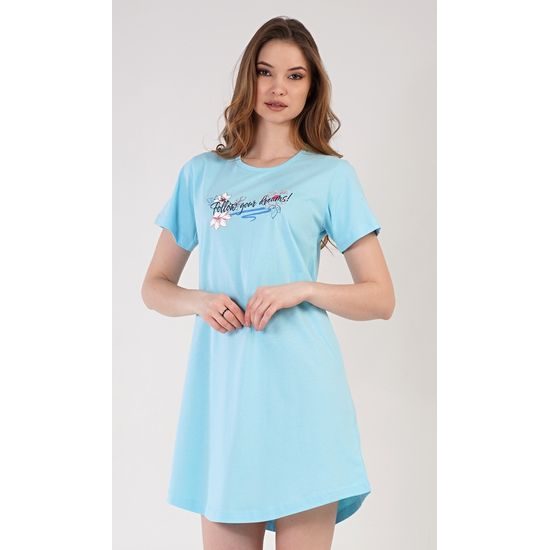 Dámská noční košile s krátkým rukávem Ella - světle tyrkysová
