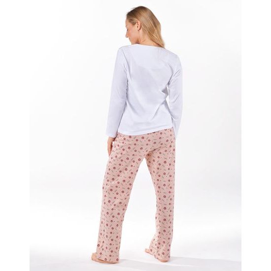 Dámské pyžamo dlouhé dámské, šité, s potiskem 19167 - bílá šedohnědá