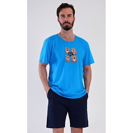 Pánské pyžamo šortky Méďa Happy - modrá