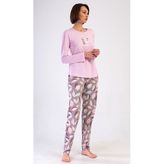 Dámské pyžamo dlouhé Klárka - bílá káva