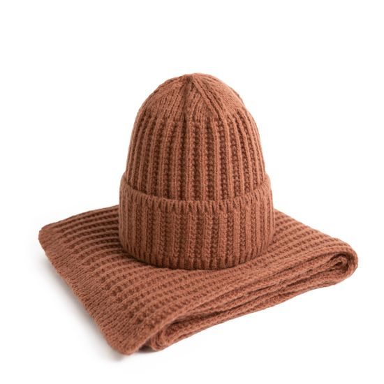 Čepice a šála - rezavá