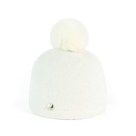 Zimní čepice s králičí bambulí v bílé barvě