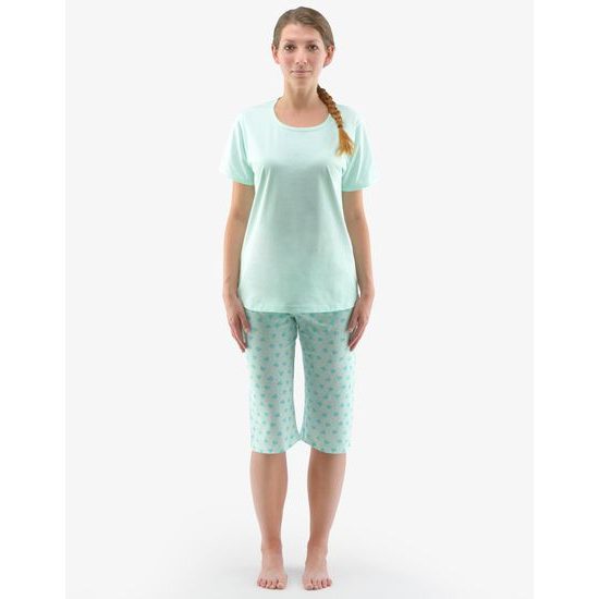 Dámské 3/4 pyžamo s potiskem 19140P - aqua, akvamarín