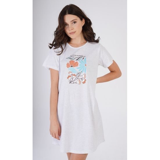 Dámská noční košile s krátkým rukávem Botanical - světle šedá