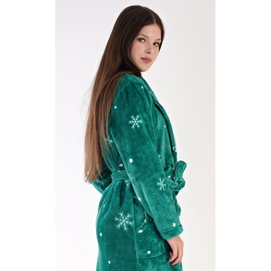 Dámský župan dlouhý se šálovým límcem Vločky - zelená