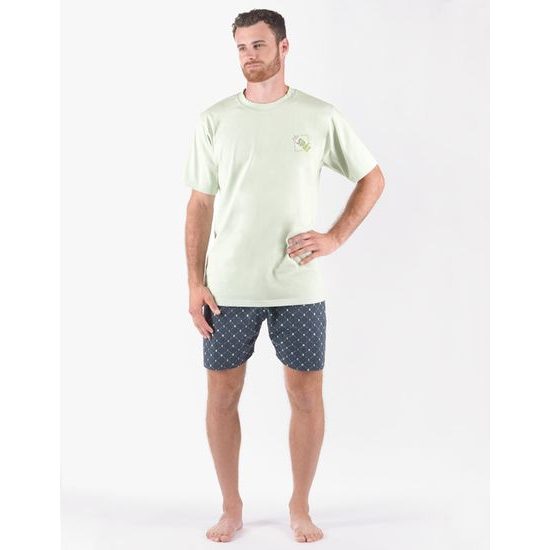 Pánské pyžamo krátké pánské, šité, s potiskem Pyžama 2024 79166P - šedozelená petrolejová