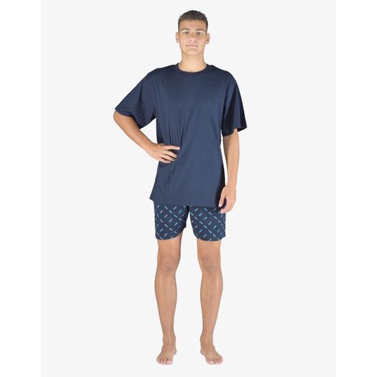 Pánské pyžamo krátké pánské, šité, s potiskem Pyžama 2023 79150P - lékořice tyrkysová