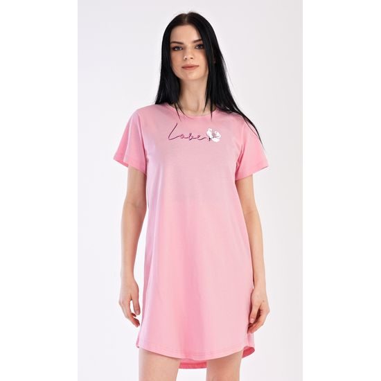 Dámská noční košile s krátkým rukávem I love you - tmavě růžová