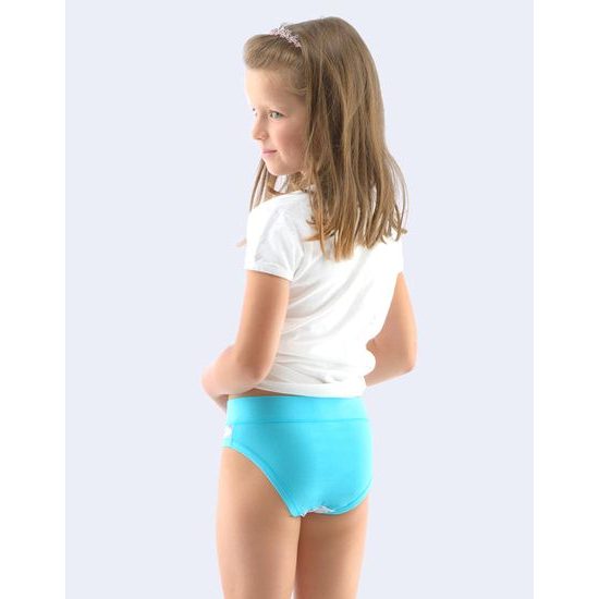 GINA dětské kalhotky klasické dívčí, úzký bok, šité, s potiskem 20021P - tyrkysová bílá