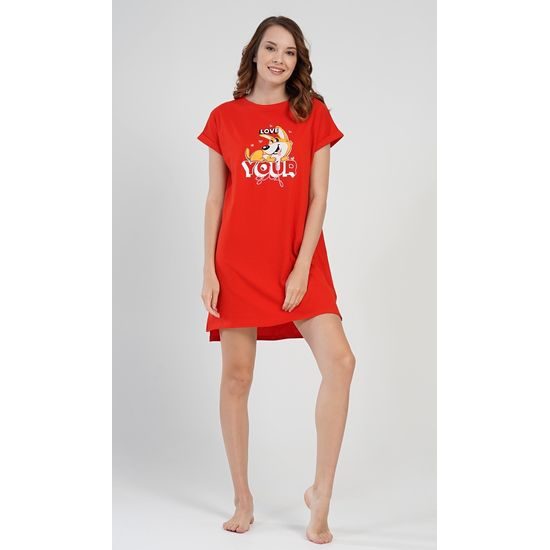 Dámská noční košile s krátkým rukávem Love your self - červená
