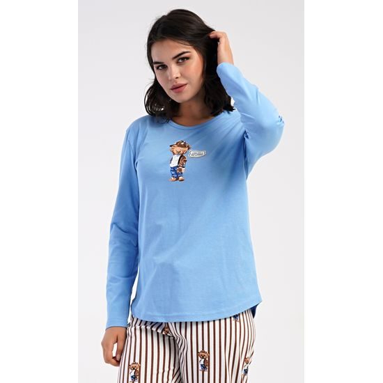 Dámské pyžamo dlouhé Bear - světle modrá
