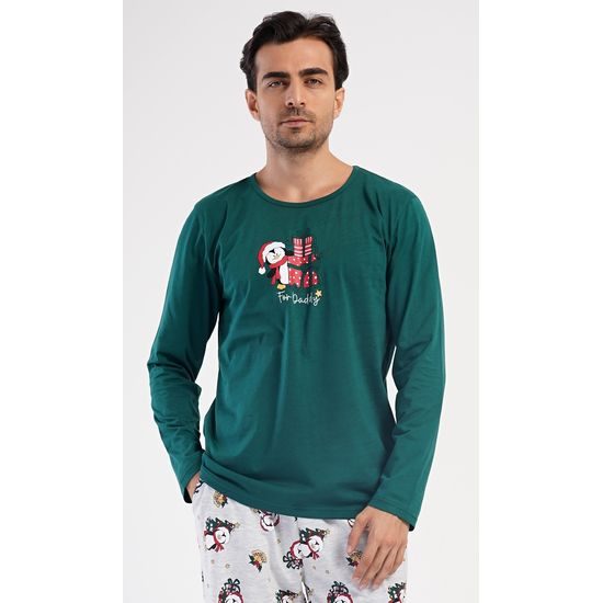 Pánské pyžamo dlouhé Tučňák s dárkem - tmavě zelená