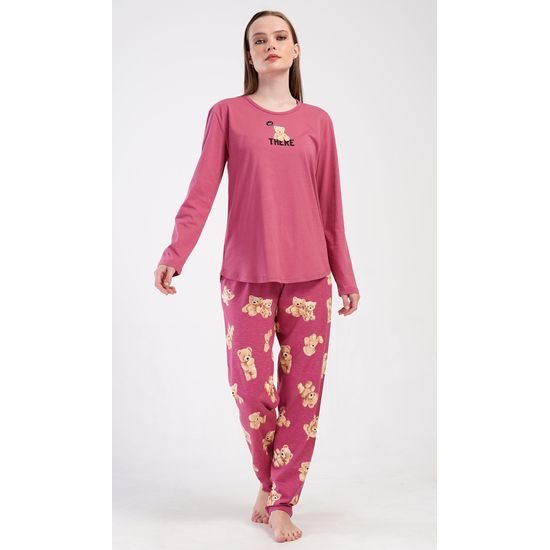 Dámské pyžamo dlouhé Pink bear - tmavě růžová