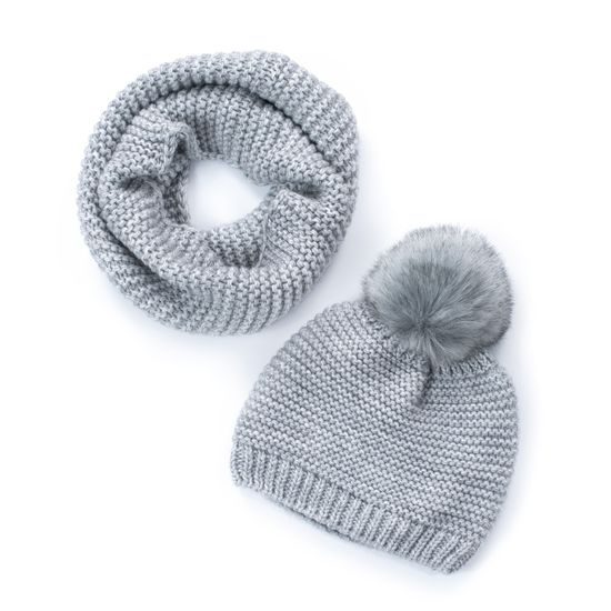 Sada dětské čepice s nákrčníkem šedá