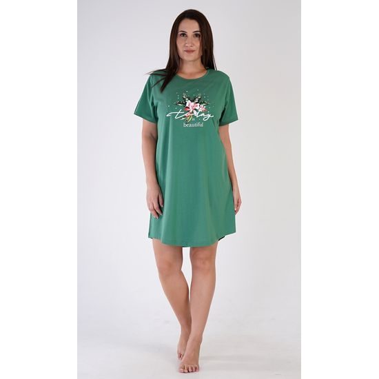 Dámská noční košile s krátkým rukávem Today is bautiful - smaragdová
