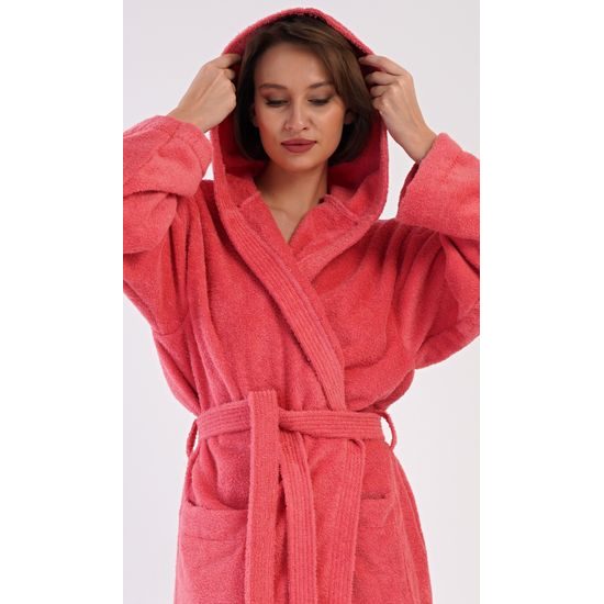Dámský župan dlouhý s kapucí Jahoda - jahodová