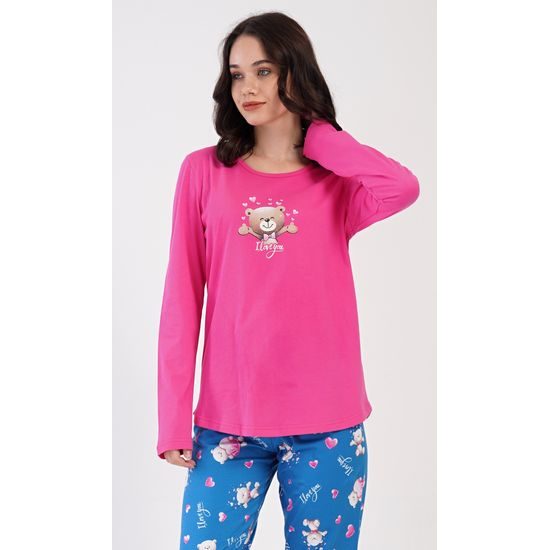 Dámské pyžamo dlouhé Méďa I love you - tmavě růžová