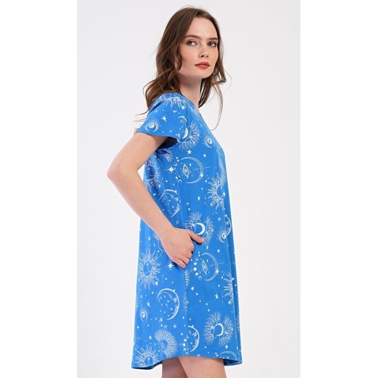 Dámské domácí šaty s krátkým rukávem Měsíc - modrá