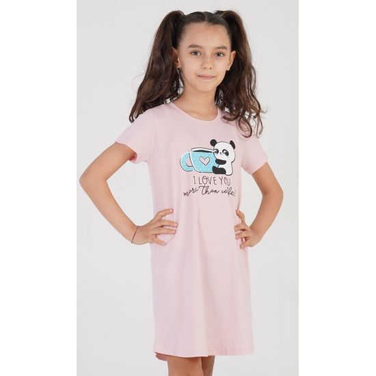 Dětská noční košile s krátkým rukávem Panda - světle lososová