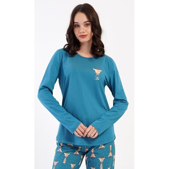 Dámské pyžamo dlouhé Malá žirafa - petrolejová