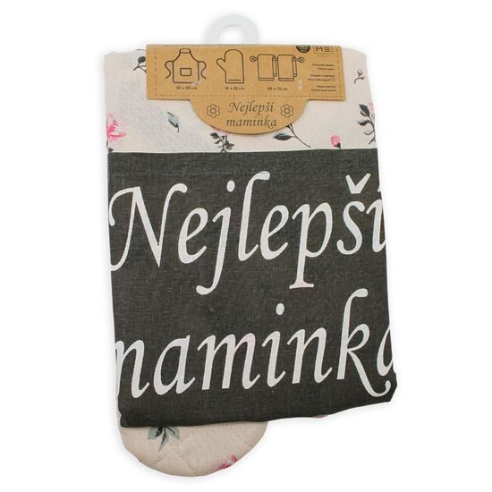 Nejlepší maminka, zástěra, chňapka s magnetem, dvě utěrky