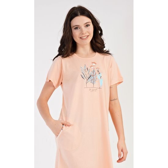 Dámské domácí šaty s krátkým rukávem Garden - meruňková