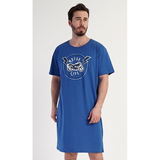 Pánská noční košile s krátkým rukávem Motocycle - modrá