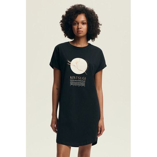 Bavlněná dámská košilka Dairoku Japanese - černá