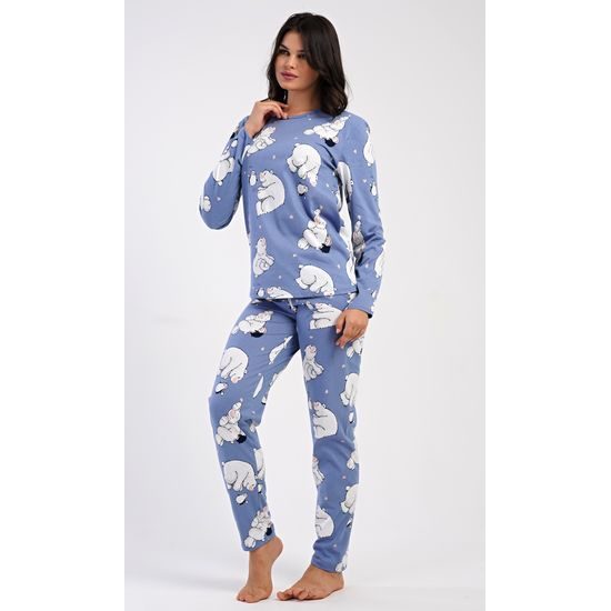 Dámské pyžamo dlouhé Tučňák a méďa - modrošedá