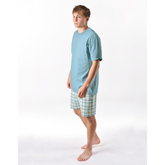 Pánské pyžamo krátké, šité, s potiskem 79188 - měsíc aqua