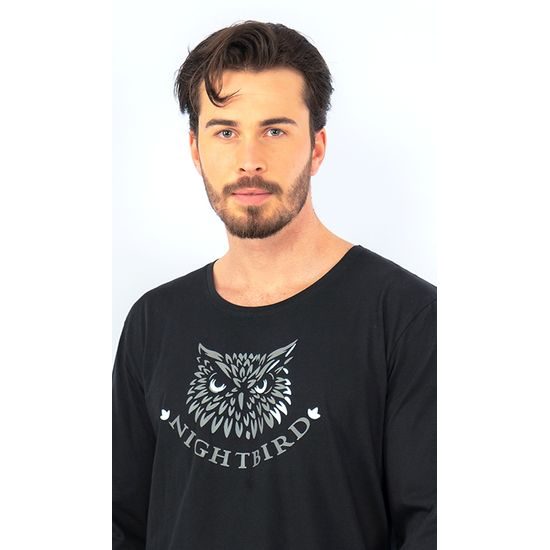 Pánské pyžamo dlouhé Sova - černá