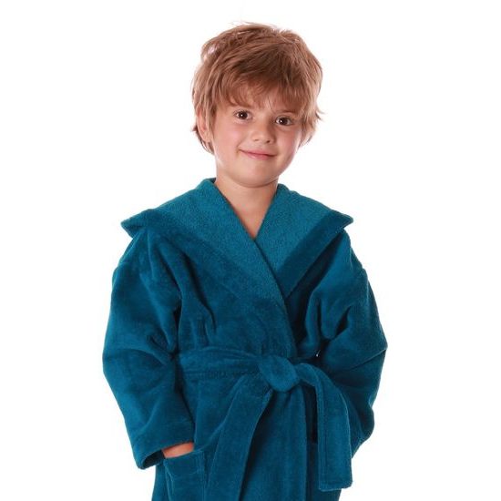 Dětský dlouhý savý župan s kapucí TAMPA petrolejová