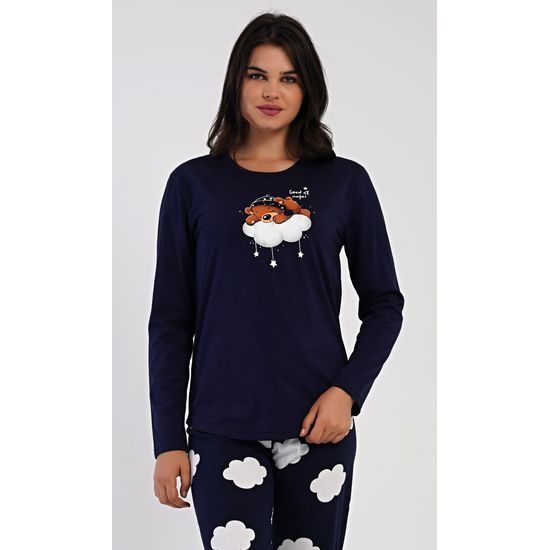 Dámské pyžamo dlouhé Méďa na obláčku - tmavě modrá