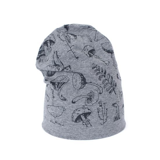 Dětská čepice s houbami šedá
